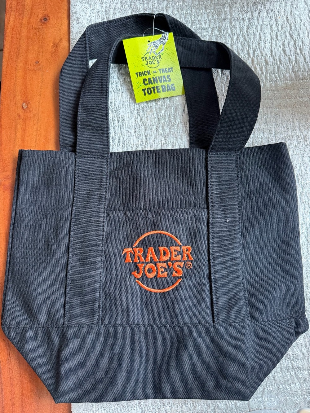 Trader Joe’s NWT LIMITED EDITION Black Canvas mini Tote Bag with Orange Logo